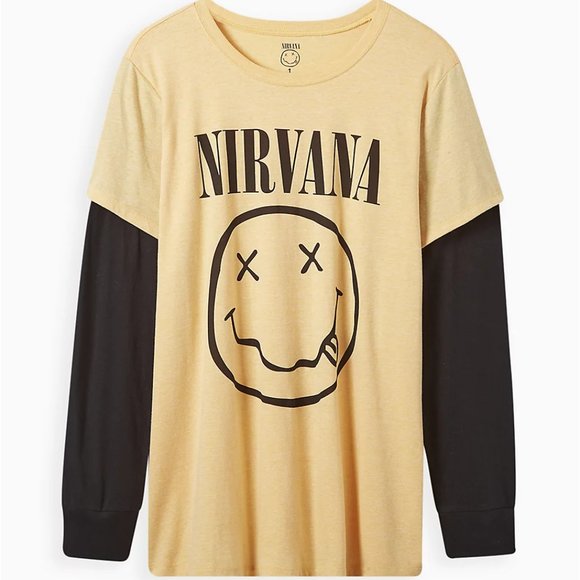 ❤️NWT VINTAGE TORRID TEE NIRVANA LAYERED BAND CONCERT SHIRT EMOJI LOGO PLUS SIZE - Picture 1 of 9
